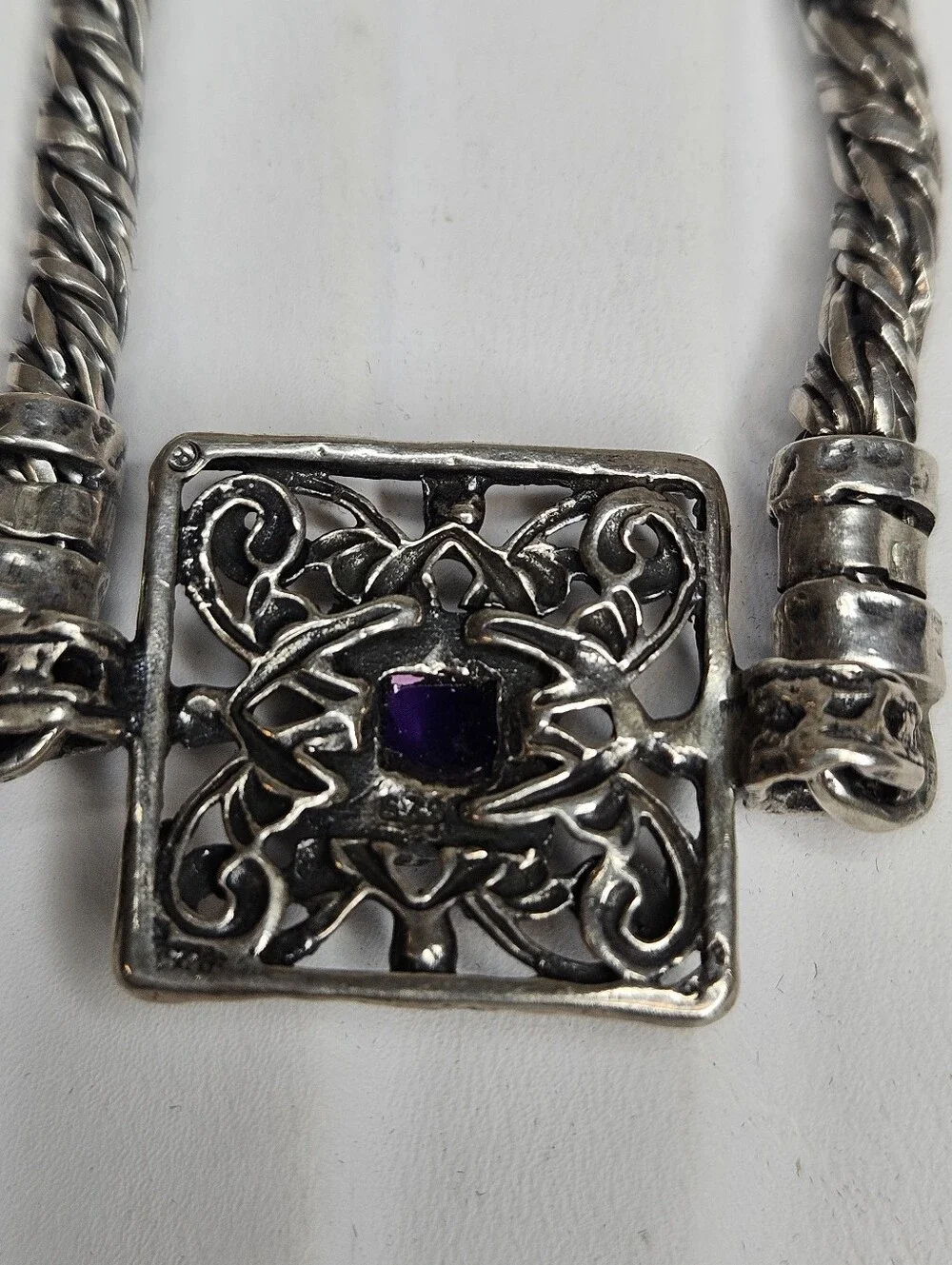 Ascopa Sterling Silver Purple Glass Stone Bracelet